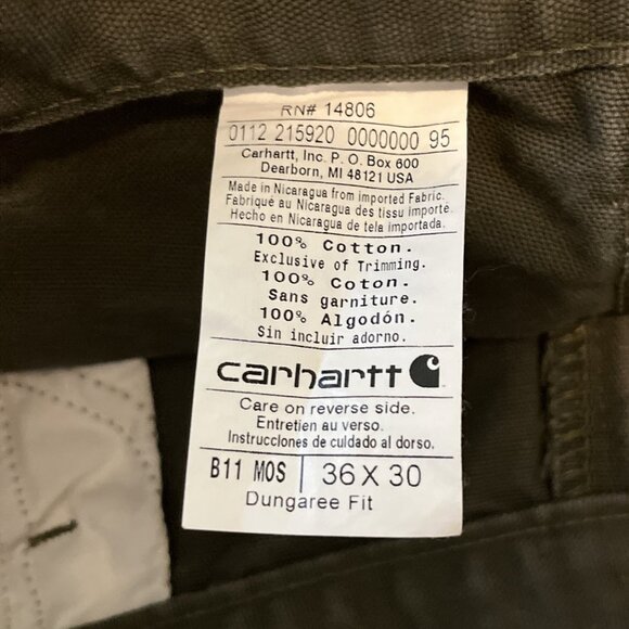 Men's Carhartt Duck Canvas Carpenter Jeans SZ 36x30 Moss Green B11 MOS Work Wear - Picture 11 of 11
